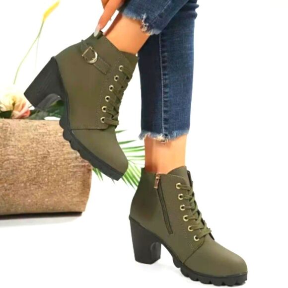 Ladies green platform boots sz 8 - Picture 7 of 7